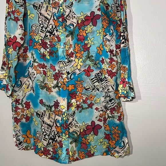 Marsh Landing Long Sleeve Silk Tunic Shirt Artsy Colorful Abstract Coastal - Picture 3 of 9